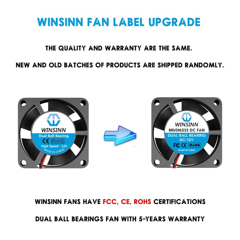 WINSINN DC 25mm Fan 12V 2510 Dual Ball Bearing Brushless Cooling 25mmx10mm 2PIN (Pack of 5Pcs) - Image 3